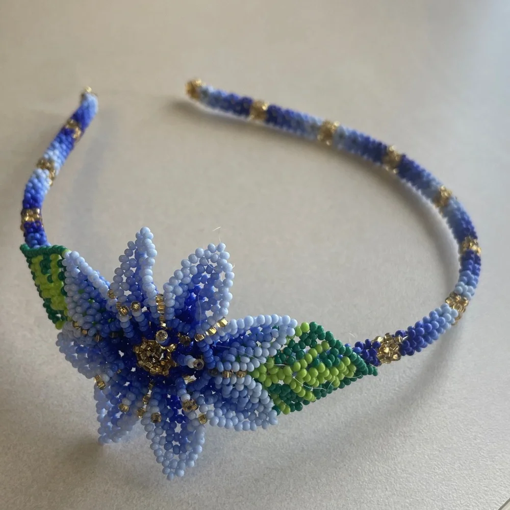 Blue Beaded Flower Headband‎ - Women's Accessory
